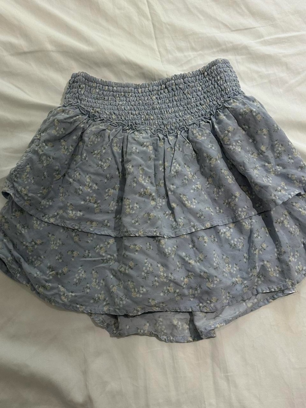 Hollister Light Blue Floral Tiered Smocked Skater Skirt With Shorts